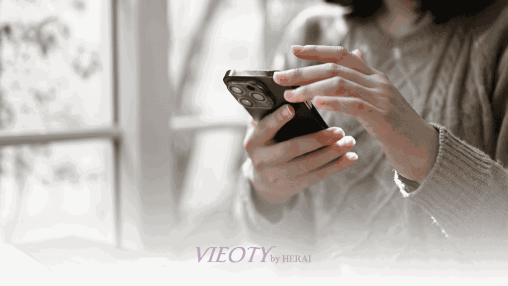 スマートフォンで口コミサイトを見ているが、情報が多すぎて困惑している女性