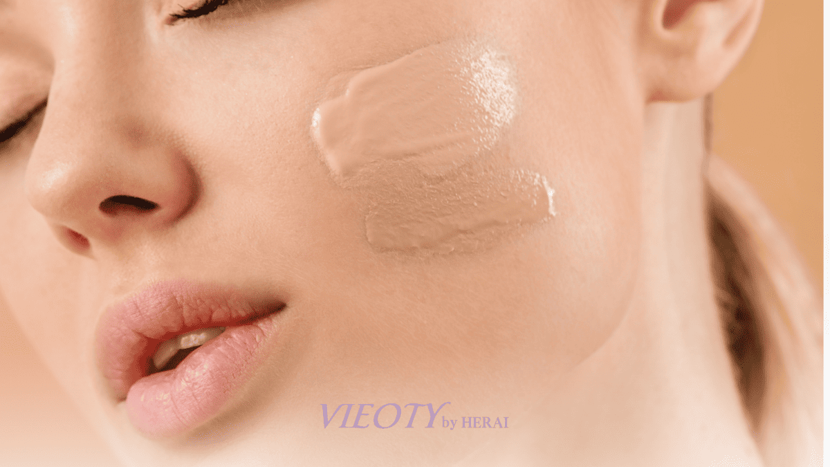 オーラカバーセラムを効果的に重ね付けしている肌の様子