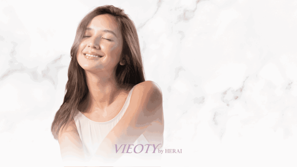 大人の女性が優しく自信に満ちた肌をみせている様子