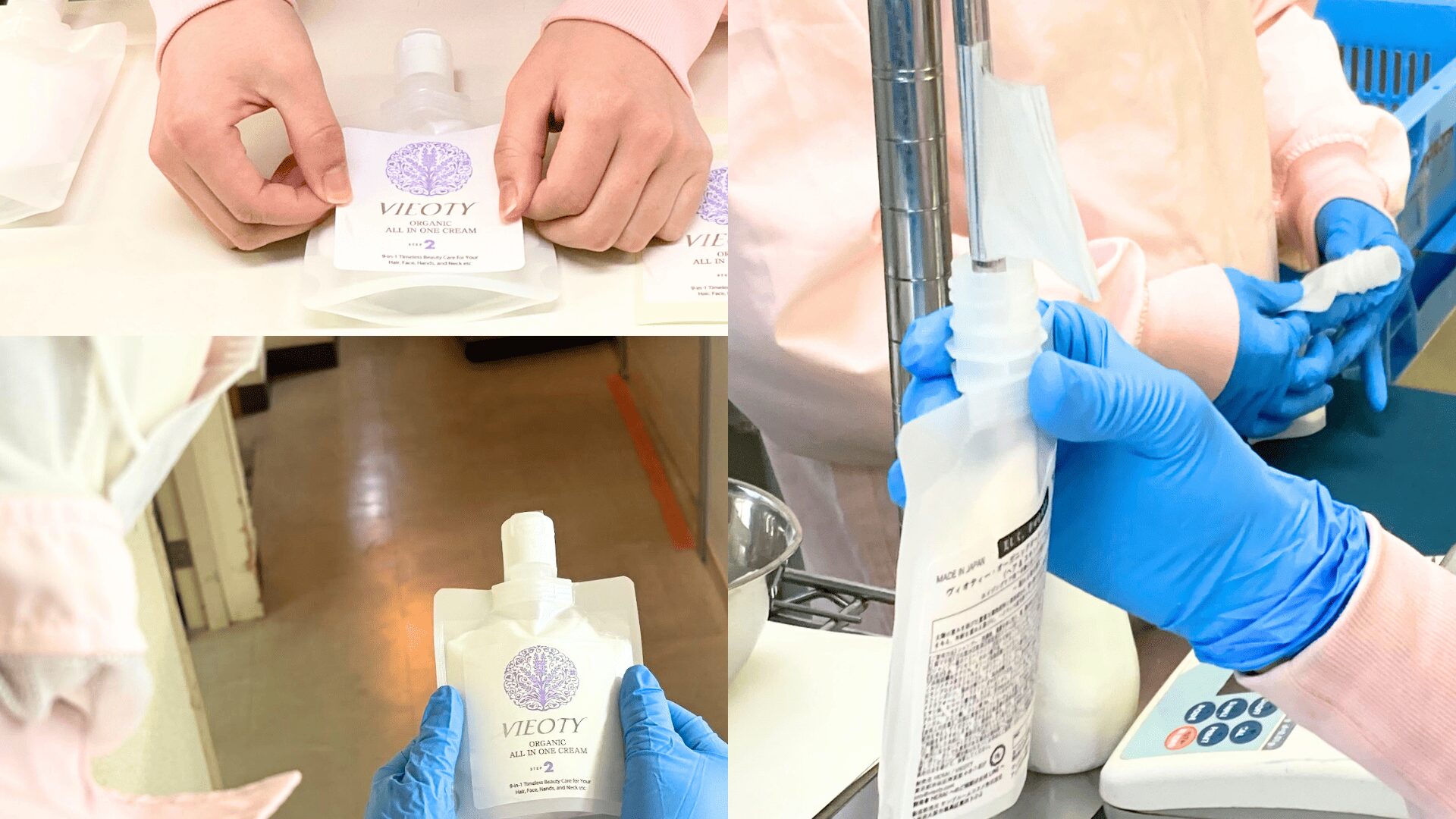 VIEOTY創設者HERAIが、製造パートナーの研究員と製品の品質について真剣に打ち合わせる様子