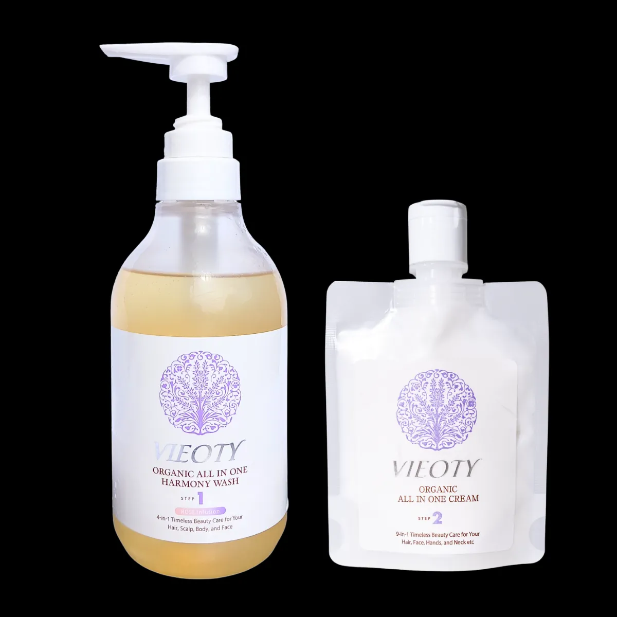 VIEOTY(ヴィオティー) おすすめ2点セット | オーガニック・ハーモニーウォッシュ(全身洗浄料) & オールインワンクリーム | 髪と肌のトータルケア