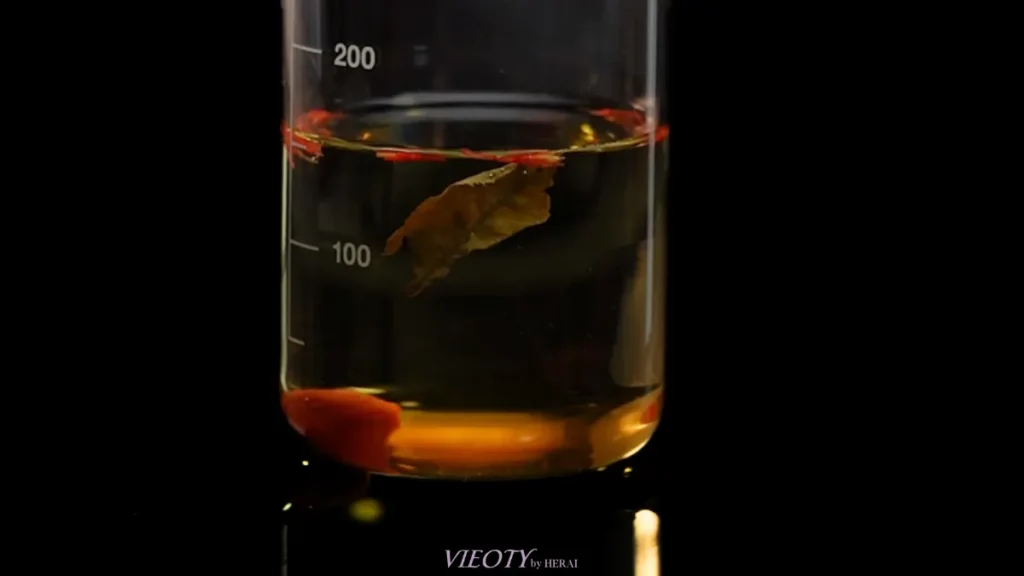 希少な白牡丹の茶葉がゆっくりと開き、湯気とともに香りが立ち上る様子。QUINTISがもたらすインナーケアと「静寂の儀式（The Quiet Ritual）」を象徴する一枚。